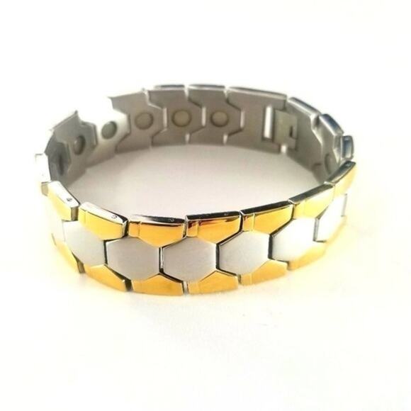 5starjewerly Other - 316L stainless steel silver gold magnetic men’s bracelet 8 inches